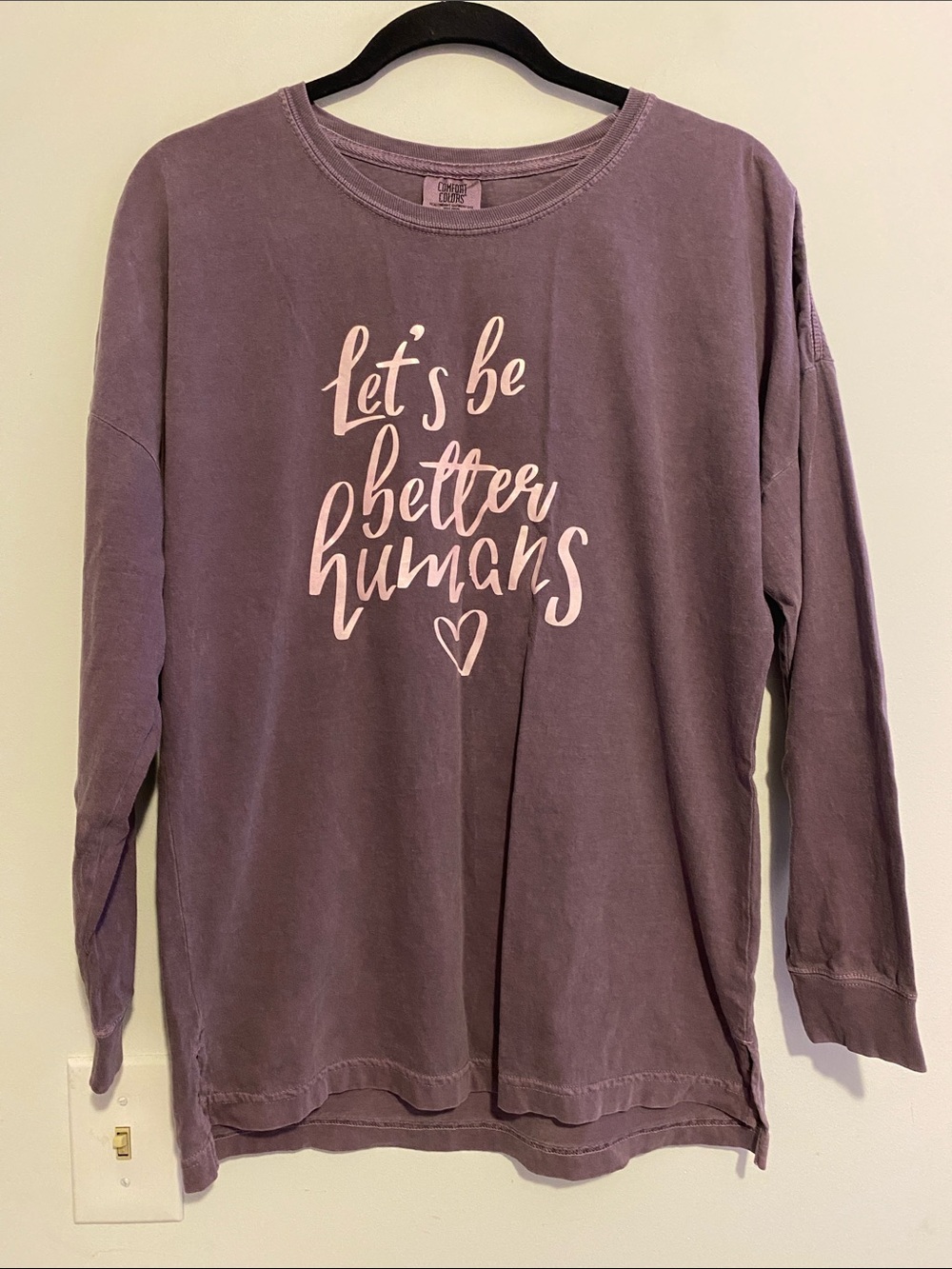 Comfort Colors Purple Long Sleeve Tee with Pink Script Graphic